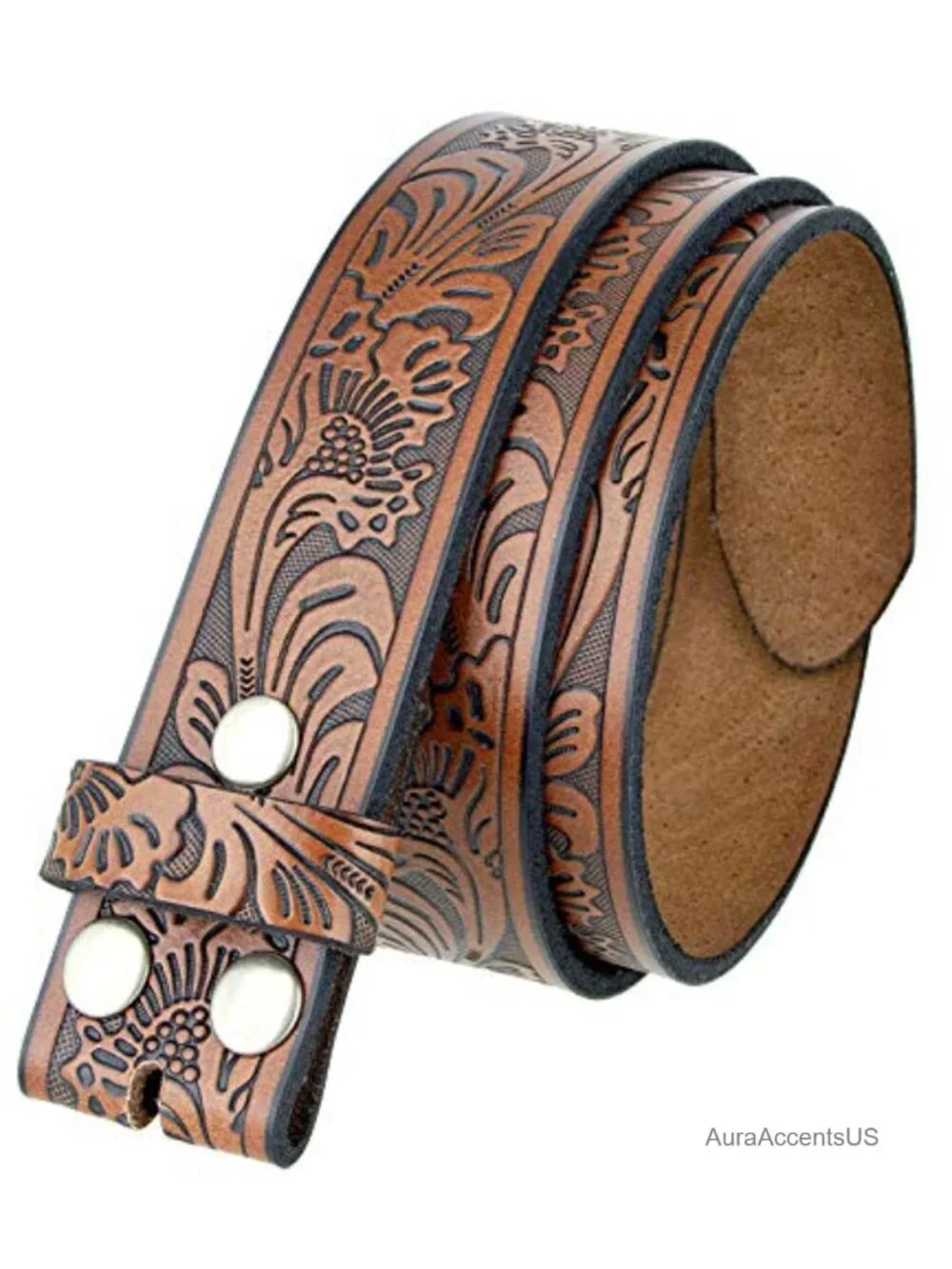 Genuine Leather Tooled Western Belt, 1.5